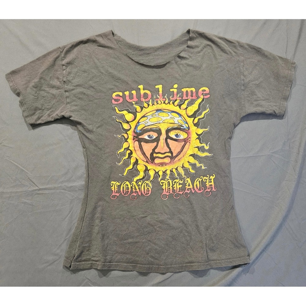 Sublime Graphic T-Shirt Womens M Gray Cut Neck Long Beach Sun Logo